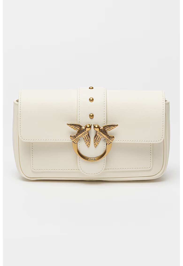 Pinko Geanta crossbody de piele Love One - Alb murdar
