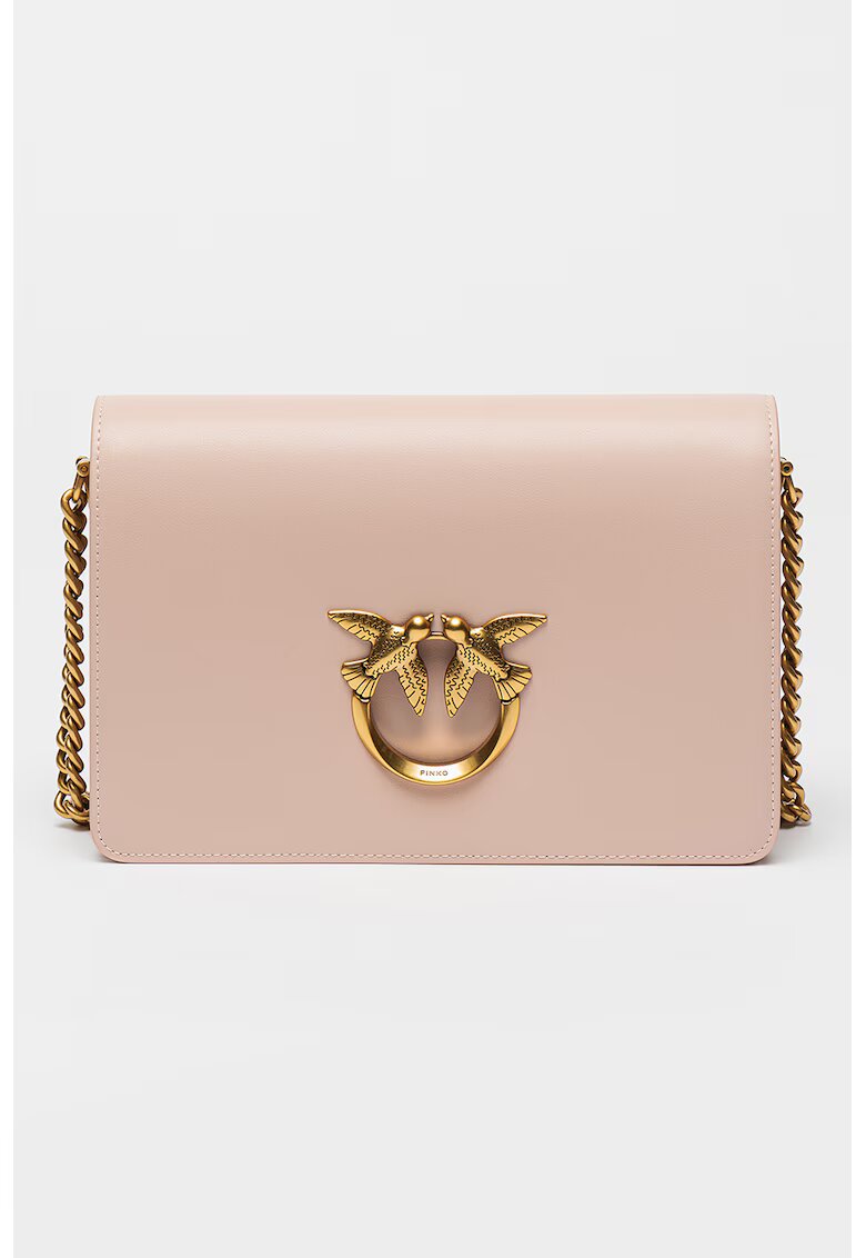 Pinko Geanta crossbody din piele Love Click Classic - Roz pastel