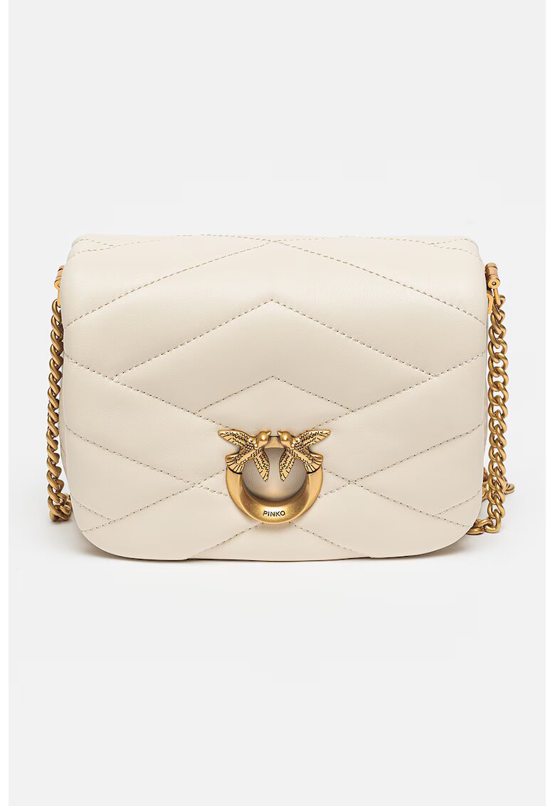 Pinko Geanta crossbody din piele Love Click Puff - Alb murdar