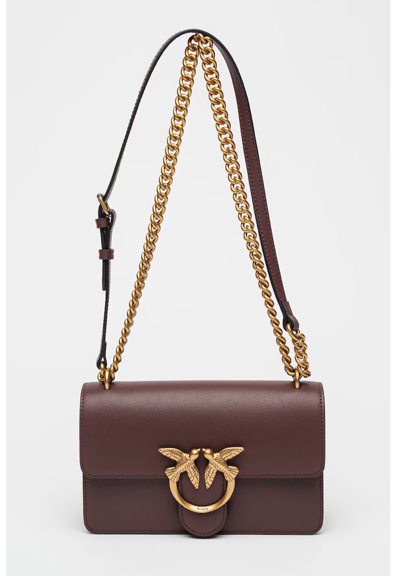 Pinko Geanta crossbody mica din piele cu aplicatie logo metalica Love One - Violet pruna