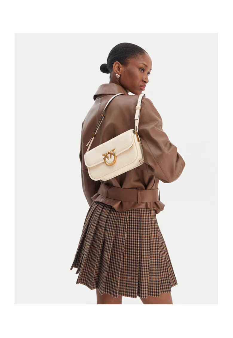 Pinko Geanta dama Love Box Baguette Al - piele naturala - alba