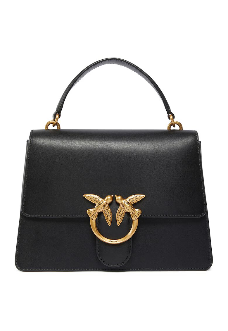 Pinko Geanta de piele cu bareta de umar Love One - Negru/Auriu antichizat