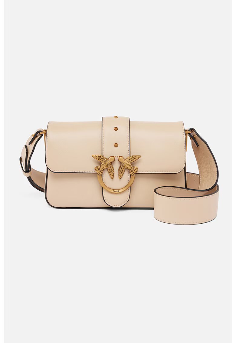 Pinko Geanta mica de piele cu bareta de umar si logo metalic Love One - Crem