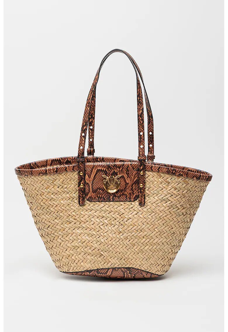 Pinko Geanta shopper cu garnituri de piele - Negru/Maro/Bej