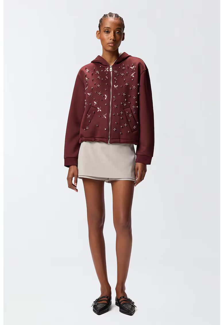 Pinko Hanorac regular fit decorat cu strasuri - Visiniu