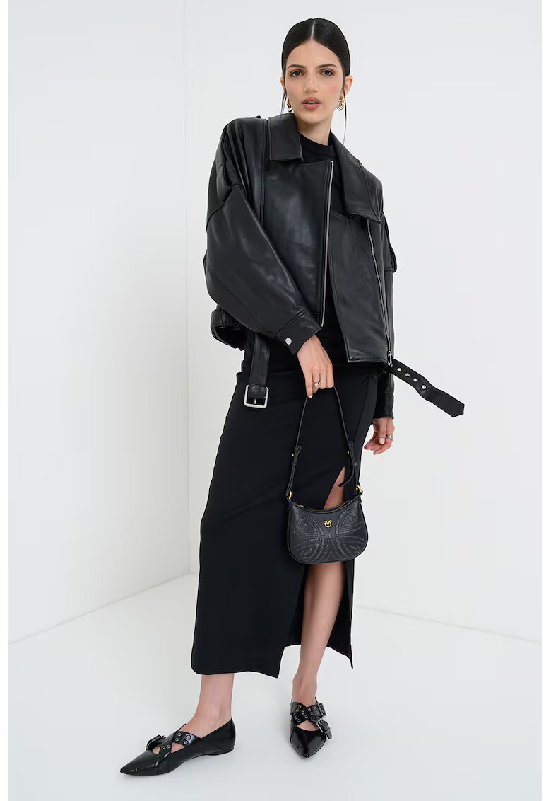 Pinko Jacheta biker de piele - Negru