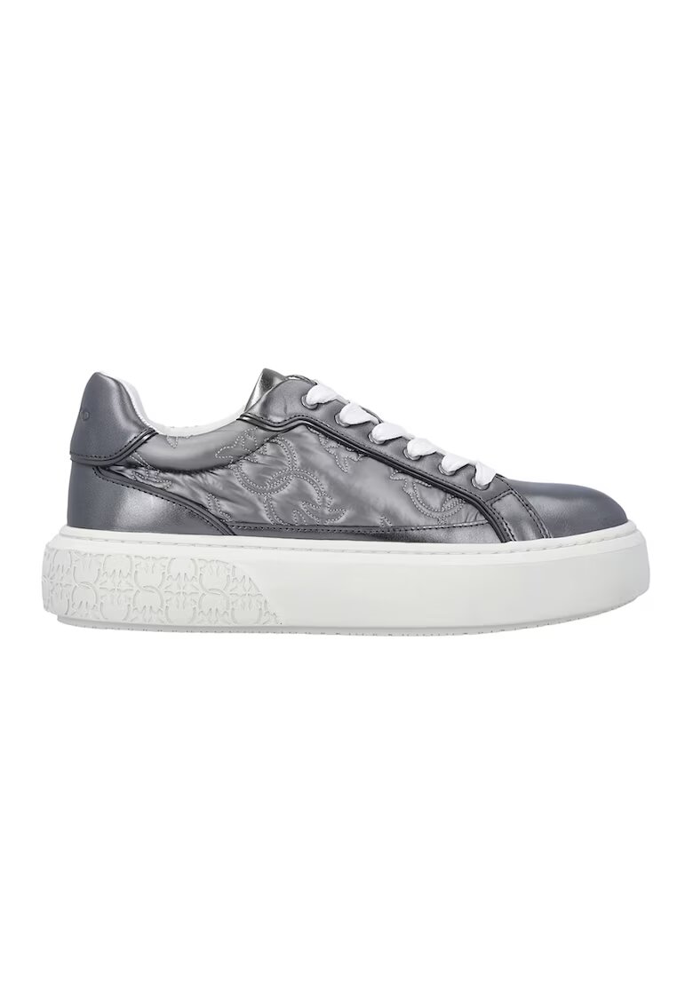 Pinko Pantofi sport de piele cu imprimeu - Alb optic/Argintiu
