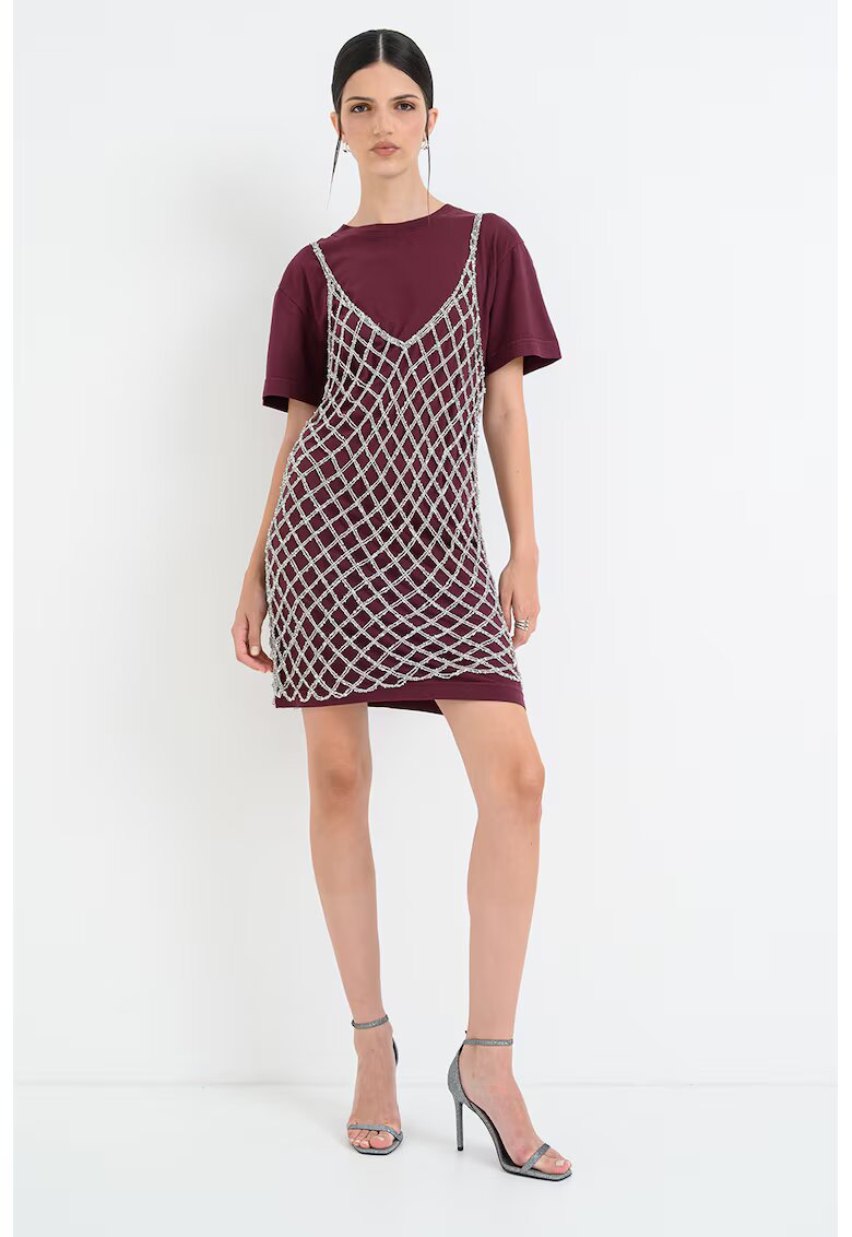 Pinko Rochie-tricou dreapta cu decolteu la baza gatului - Violet tyrian/Argintiu