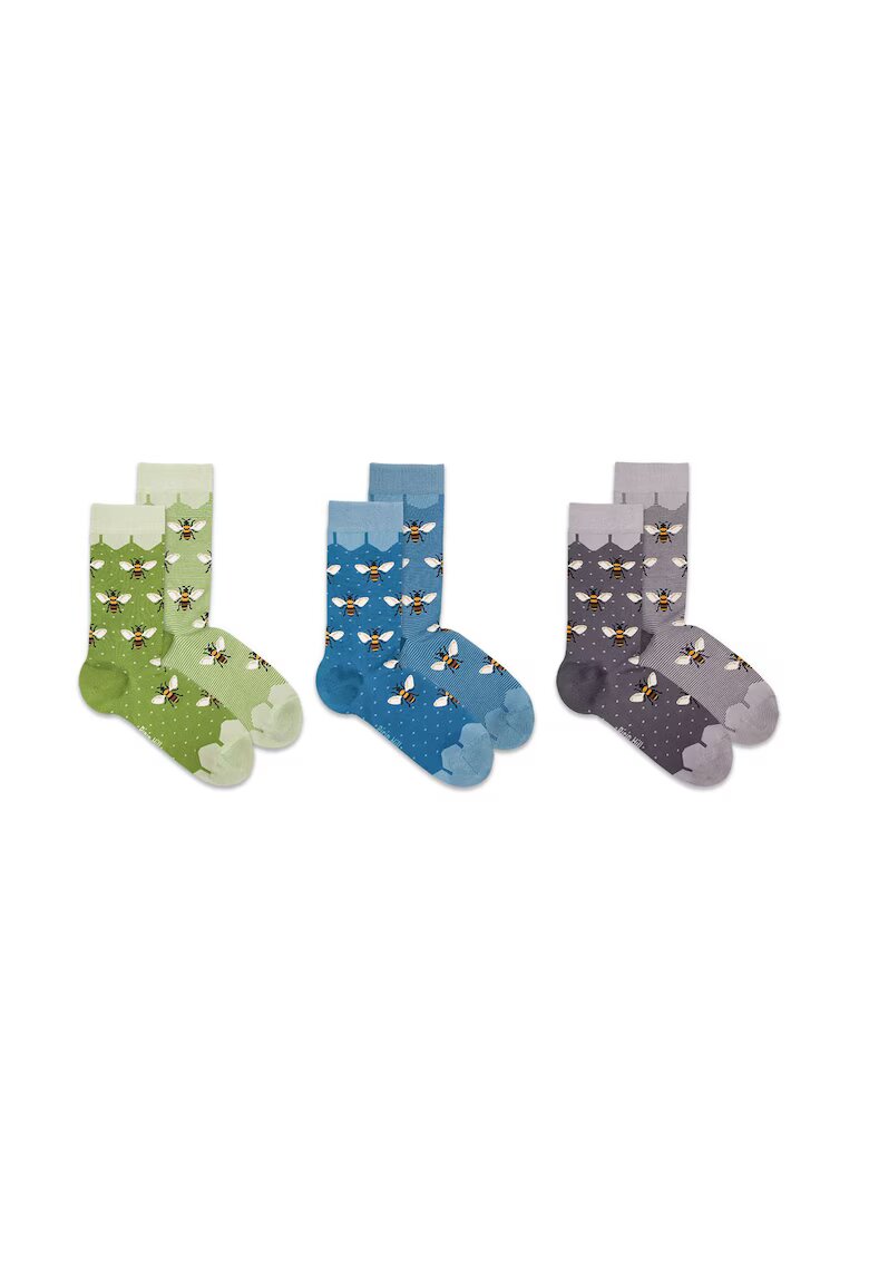 Pirin Hill Sosete bambus BOX 3 FINE BAMBOO Bees - Green Turquoise Grey