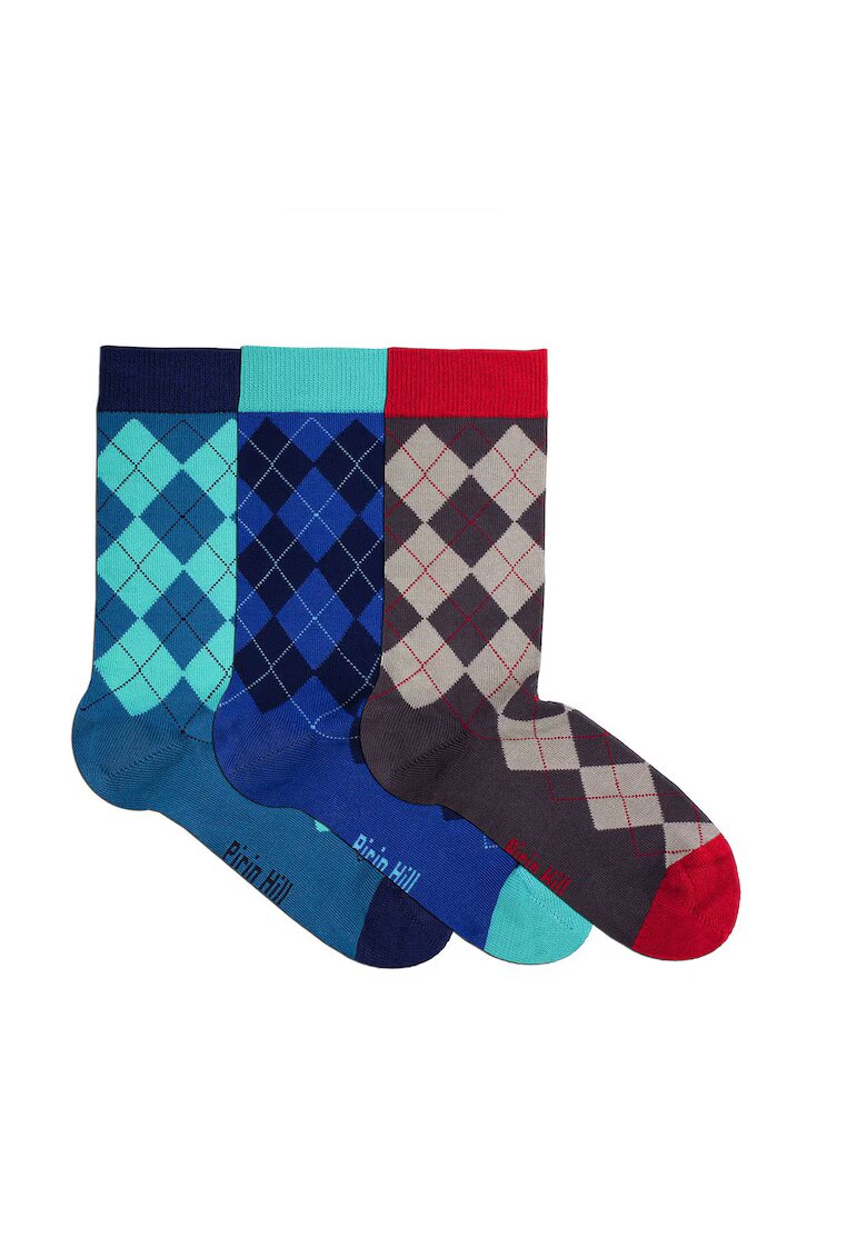 Pirin Hill Sosete bambus COMFORT FEET Argyle Box 3buc. Albastru Petrol Antracit