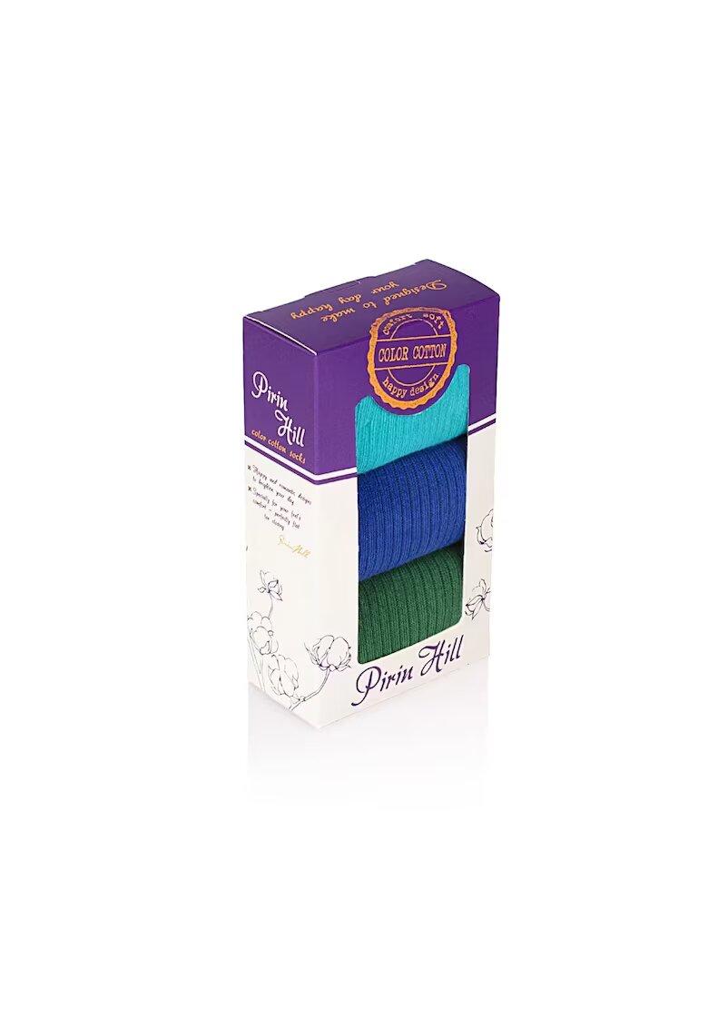 Pirin Hill Sosete bumbac lungi fara elastic Box 3 buc Mint Blue Dark Green