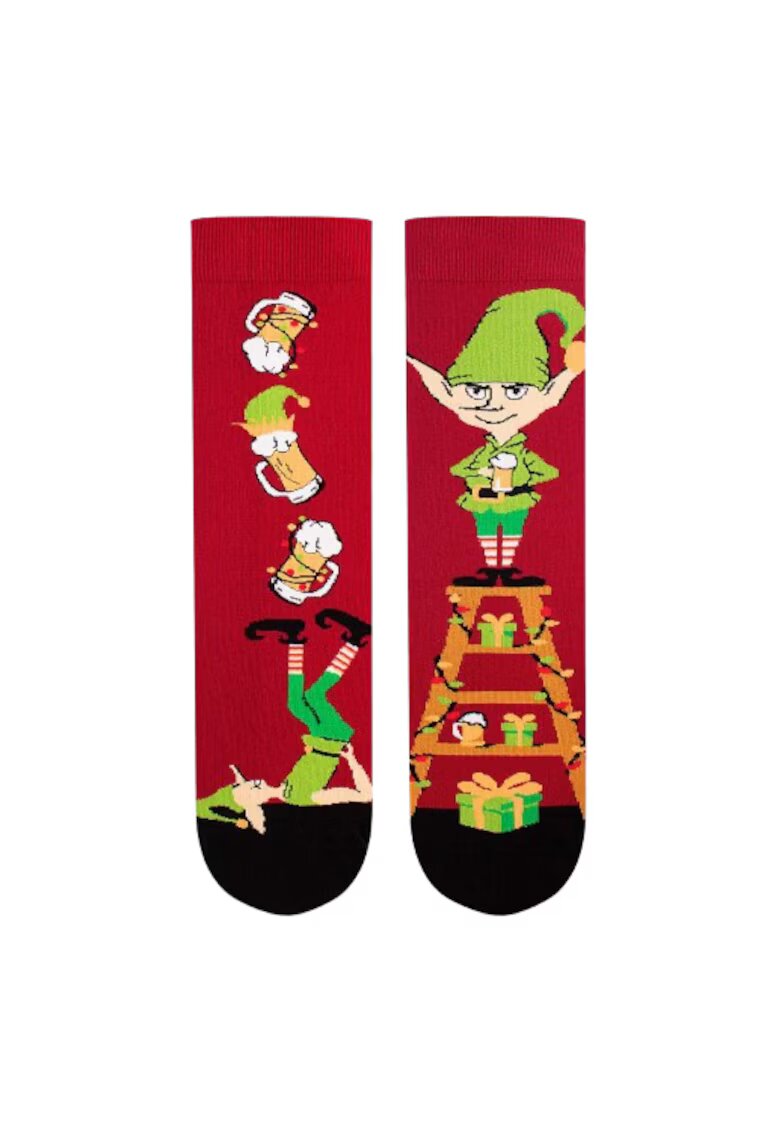 Pirin Hill Sosete din bumbac organic de Craciun Arty Socks Spiridus Vesel Bordo deschis