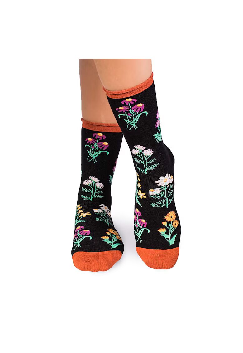 Pirin Hill Sosete Fine din Bumbac organic cu model floral Negru