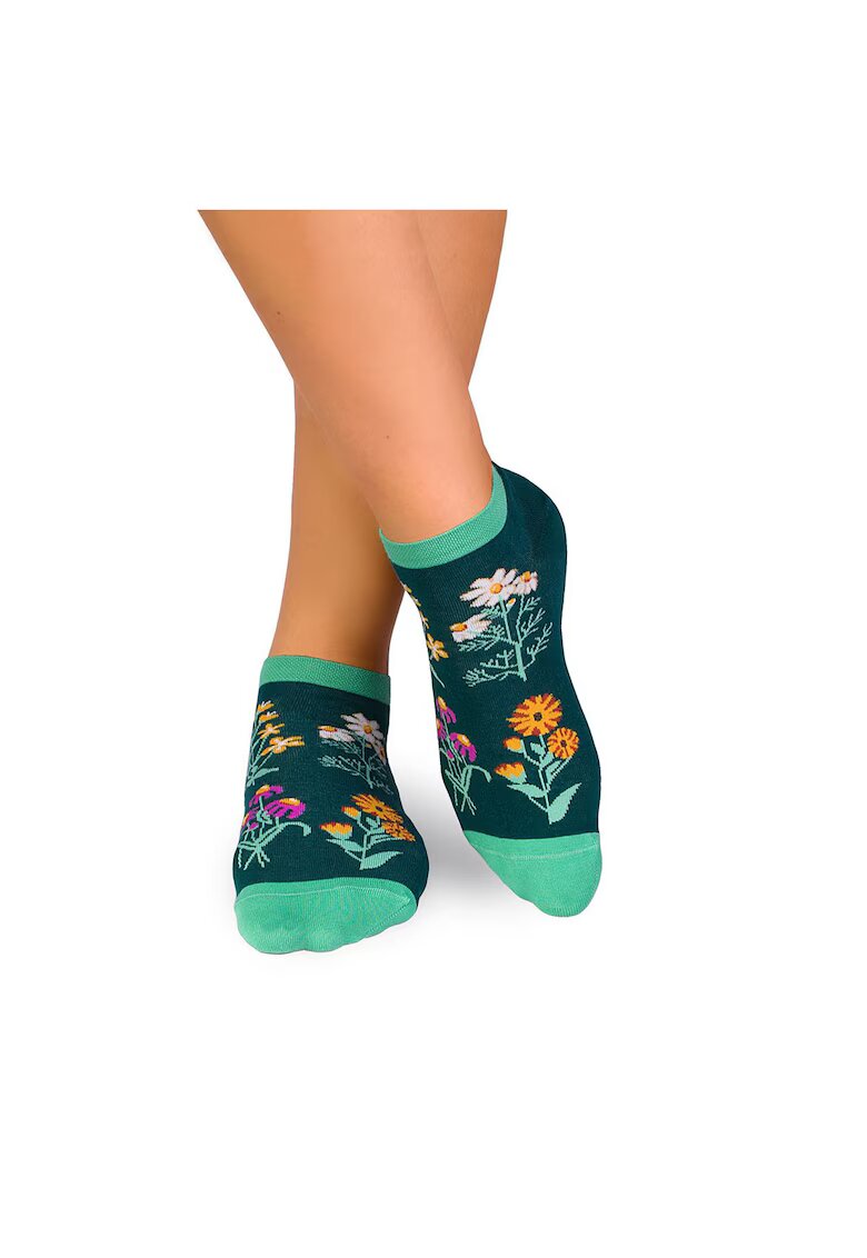 Pirin Hill Sosete scurte bumbac - model floral - Verde Inchis