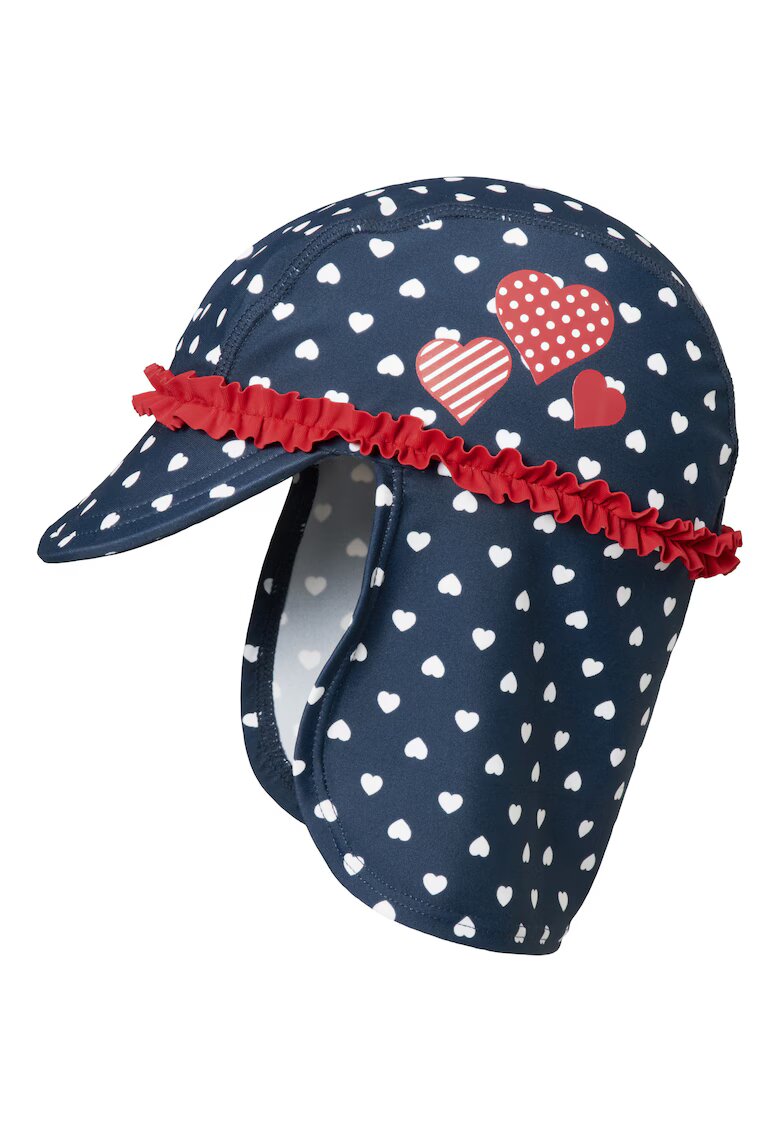 Playshoes Sapca de soare cu protectie - fete - Bleumarin/Rosu/Inimi