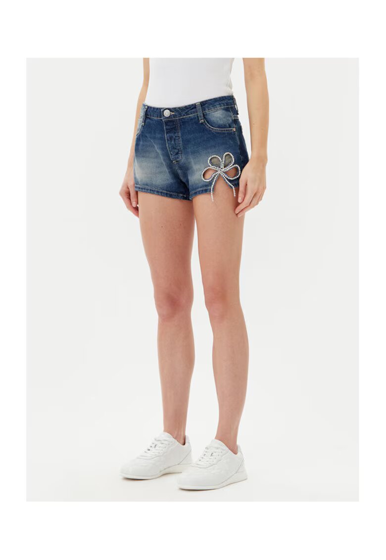 Please Pantaloni scurti din denim dama D0IEEH0W6G - Bumbac - Albastru - Albastru