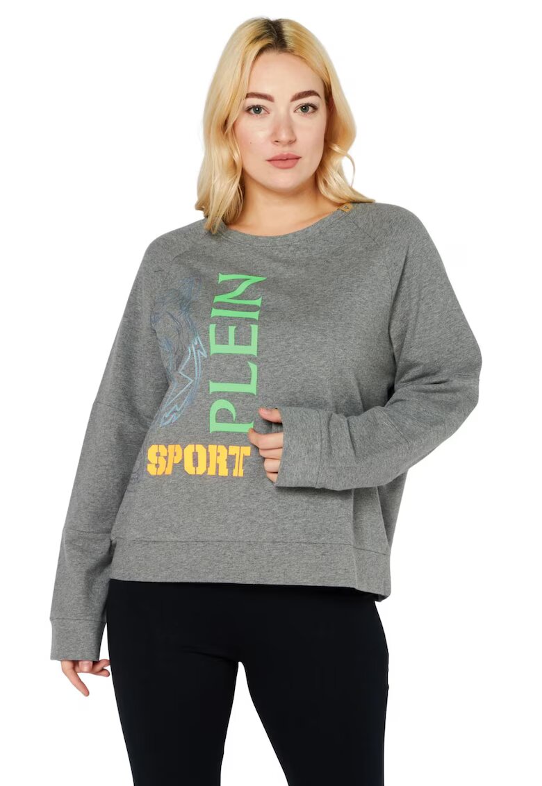 Plein Sport Bluza de trening pentru dama oversize - cu imprimeu - bumbac/elastan - gri