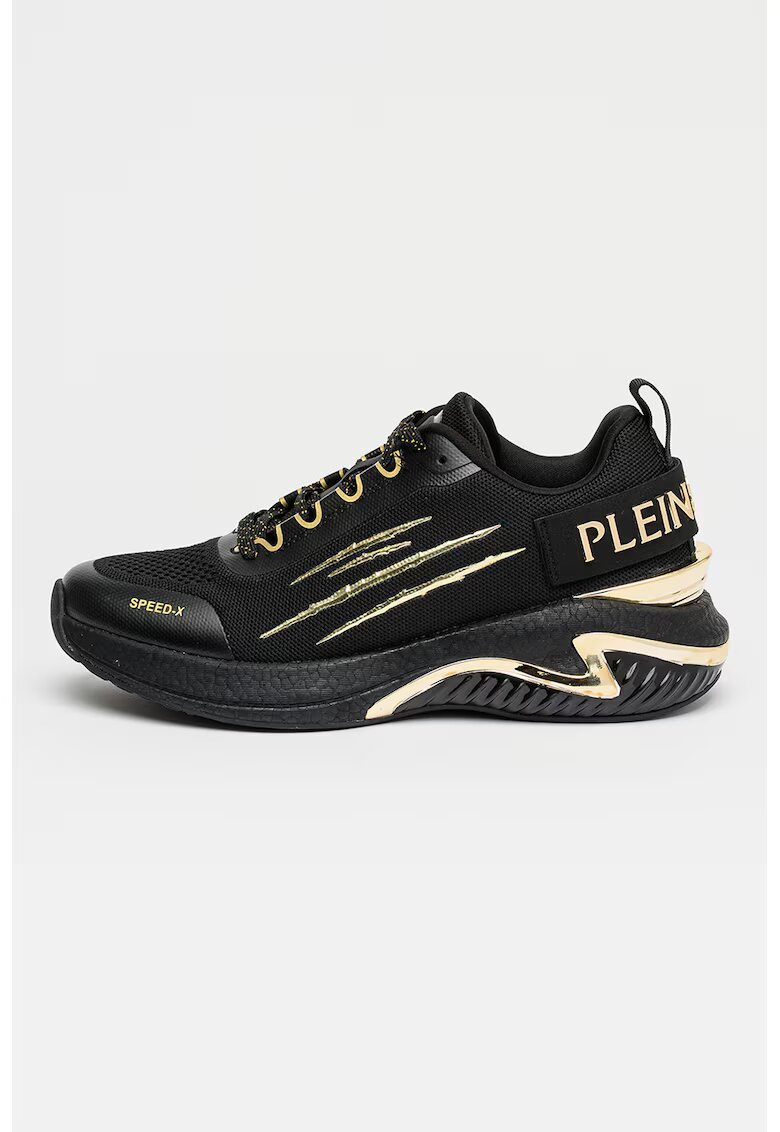 Plein Sport Pantofi sport Speed X Mesh de plasa cu garnituri sintetice si logo - Auriu/Negru