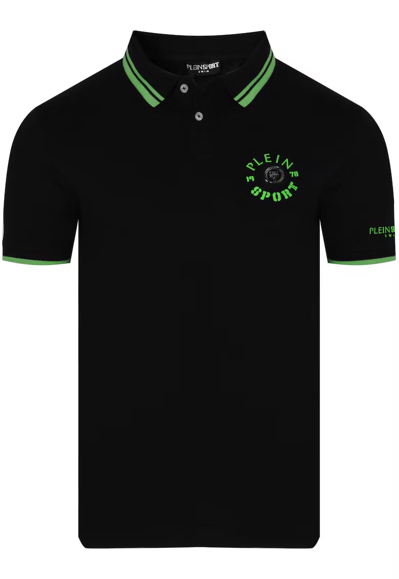 Plein Sport Tricou Polo Pentru Barbati - PS25MPL02/02 BLACK - Design Modern Cu Logo - Confort Si Calitate - Bumbac Elastic - Negru/Verde - Negru