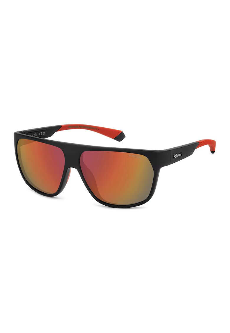 Polaroid Ochelari de soare cu lentile oglinda polarizate - Negru/Portocaliu mandarina