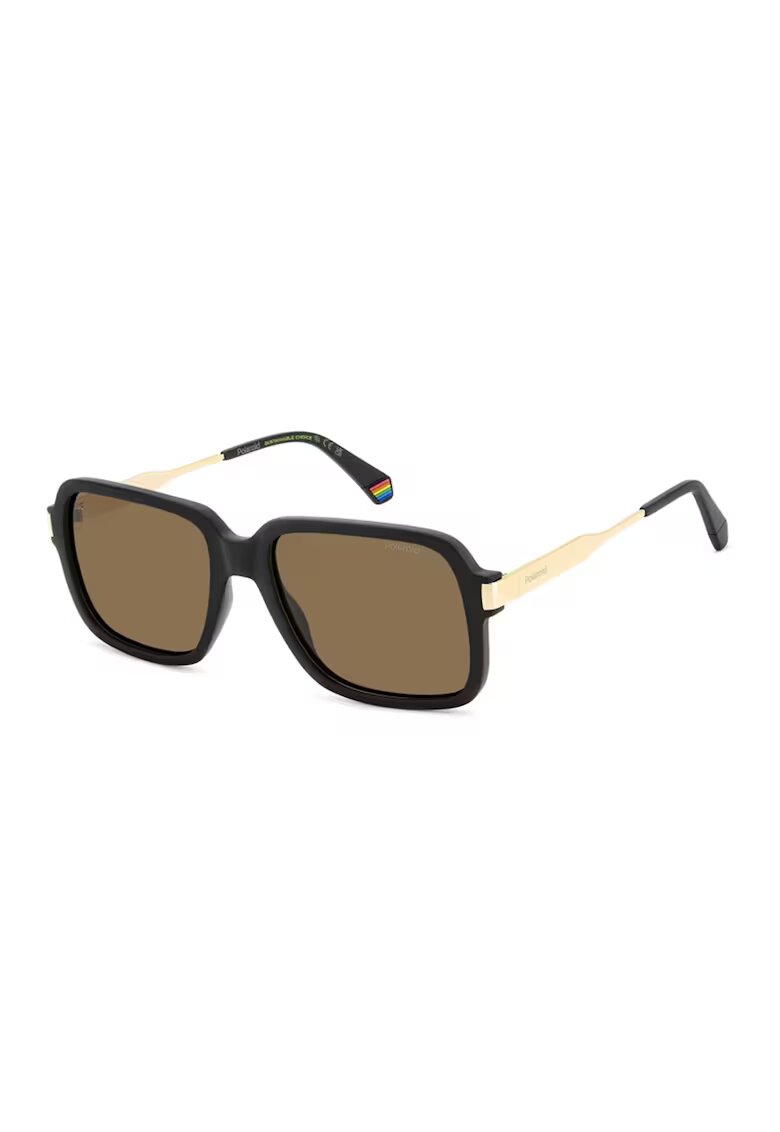 Polaroid Ochelari de soare patrati cu lentile polarizate - Auriu/Negru/Maro