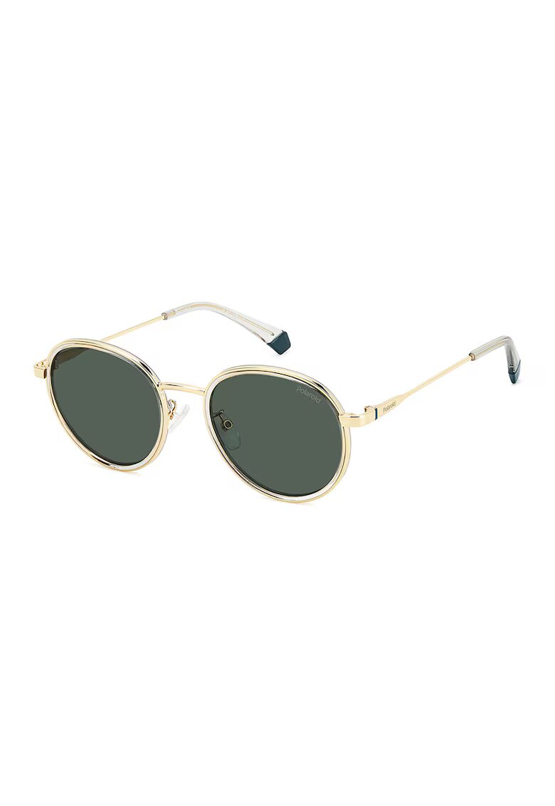 Polaroid Ochelari de soare rotunzi polarizati cu rama metalica - Auriu/Verde englez