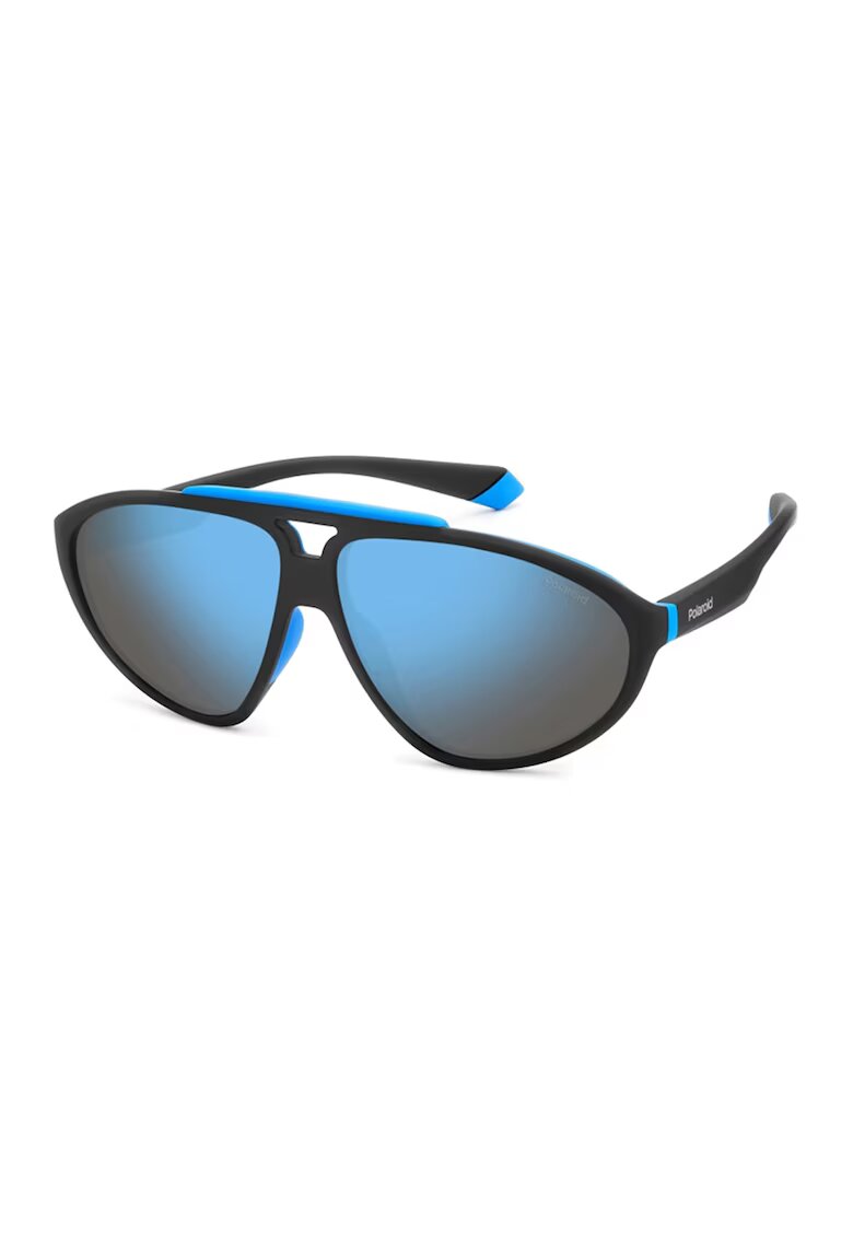 Polaroid Ochelari de soare unisex cu lentile oglinda polarizate - Negru/Albastru