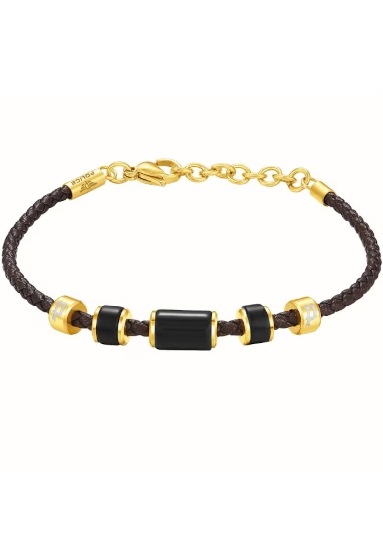 Police Bratara din piele cu onix PEAGB0032202 - Auriu - Maro