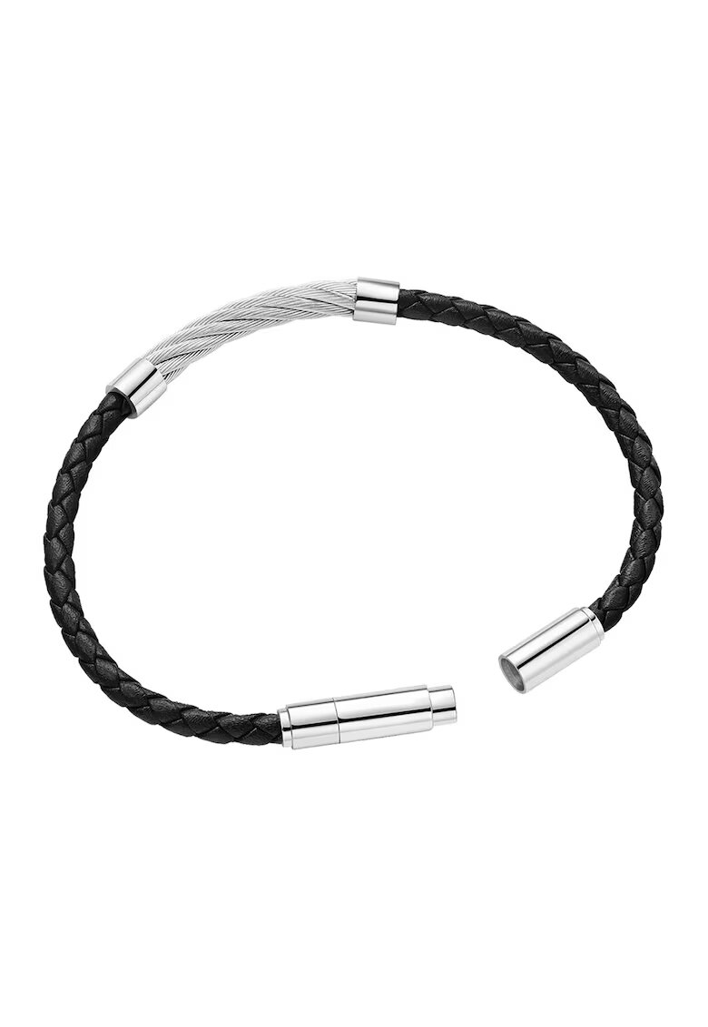 Police Bratara piele - Negru - Argintiu - 20 CM
