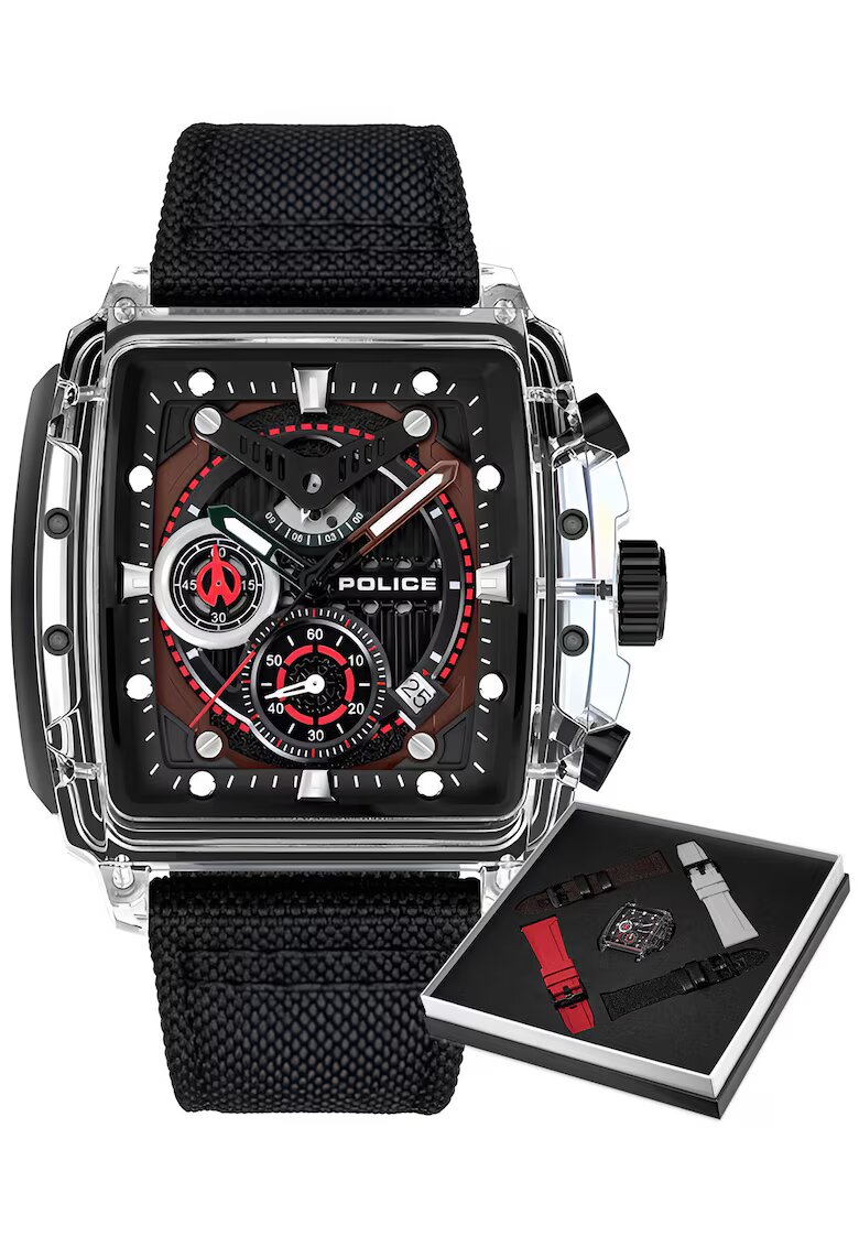 Police Ceas barbat mecanism quartz - 4 curele interschimbabile - negru