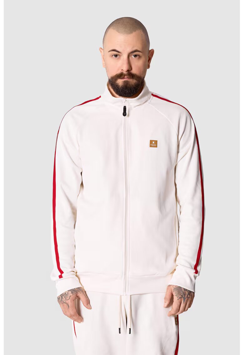 PORC Bluza de trening unisex cu imprimeu logo si fermoar Crooked - Rosu/Alb murdar