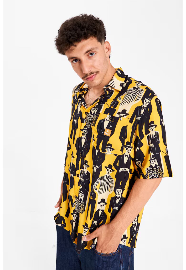 PORC Camasa cu imprimeu grafic Unisex Society - Negru/Galben pai/Alb murdar