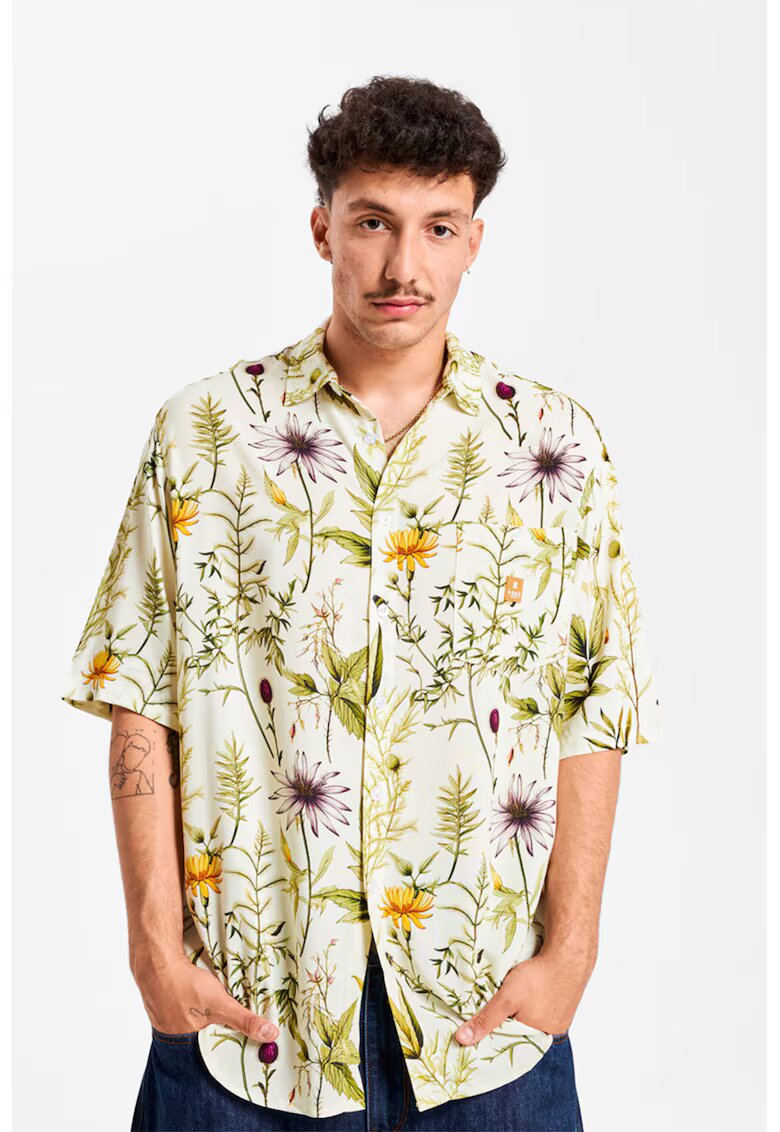 PORC Camasa unisex supradimensionata - Alb/Verde/Portocaliu
