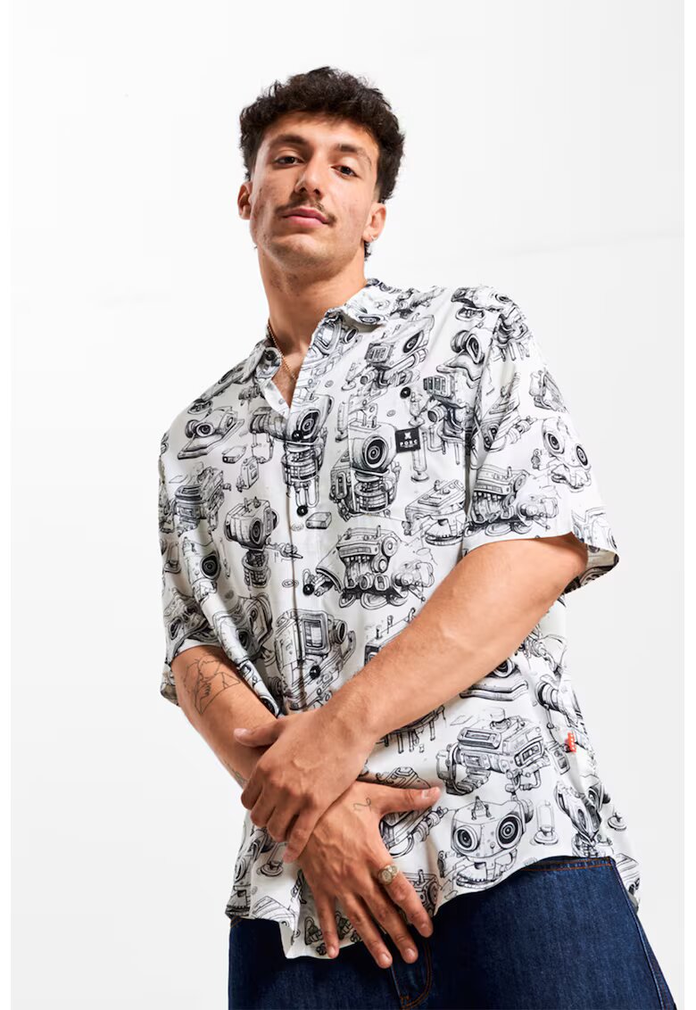 PORC Camasa unisex supradimensionata cu imprimeu - Alb/Negru