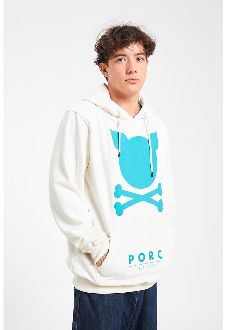 PORC Hanorac unisex cu logo - Alb/Turcoaz