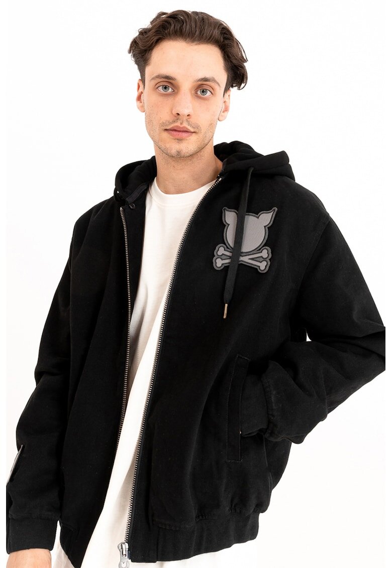 PORC Jacheta bomber unisex cu gluga detasabila - Negru