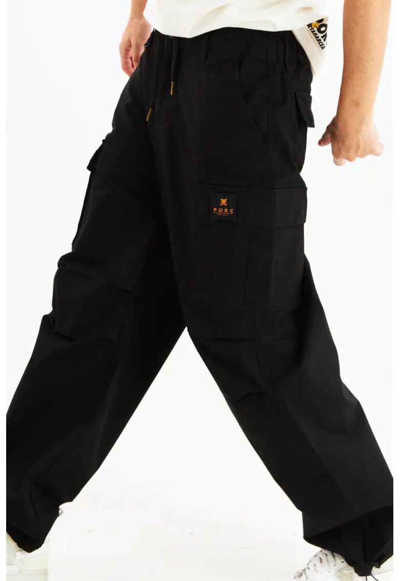 PORC Pantaloni cargo unisex cu logo - Negru