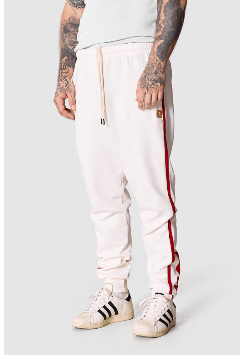 PORC Pantaloni de trening unisex cu logo - Rosu/Alb murdar