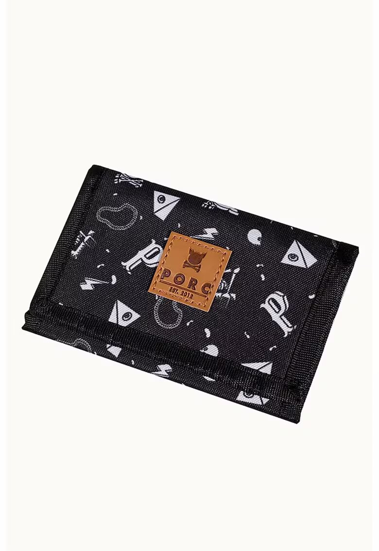 PORC Portofel unisex pliabil cu model grafic - Alb/Negru