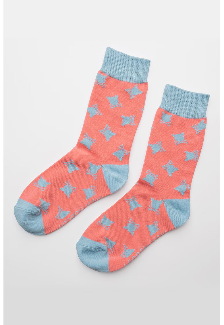 PORC Sosete lungi unisex cu imprimeu logo - Albastru lavanda/Roz somon
