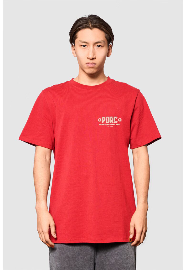 PORC Tricou lejer cu imprimeu logo si model unisex Hardware - Rosu