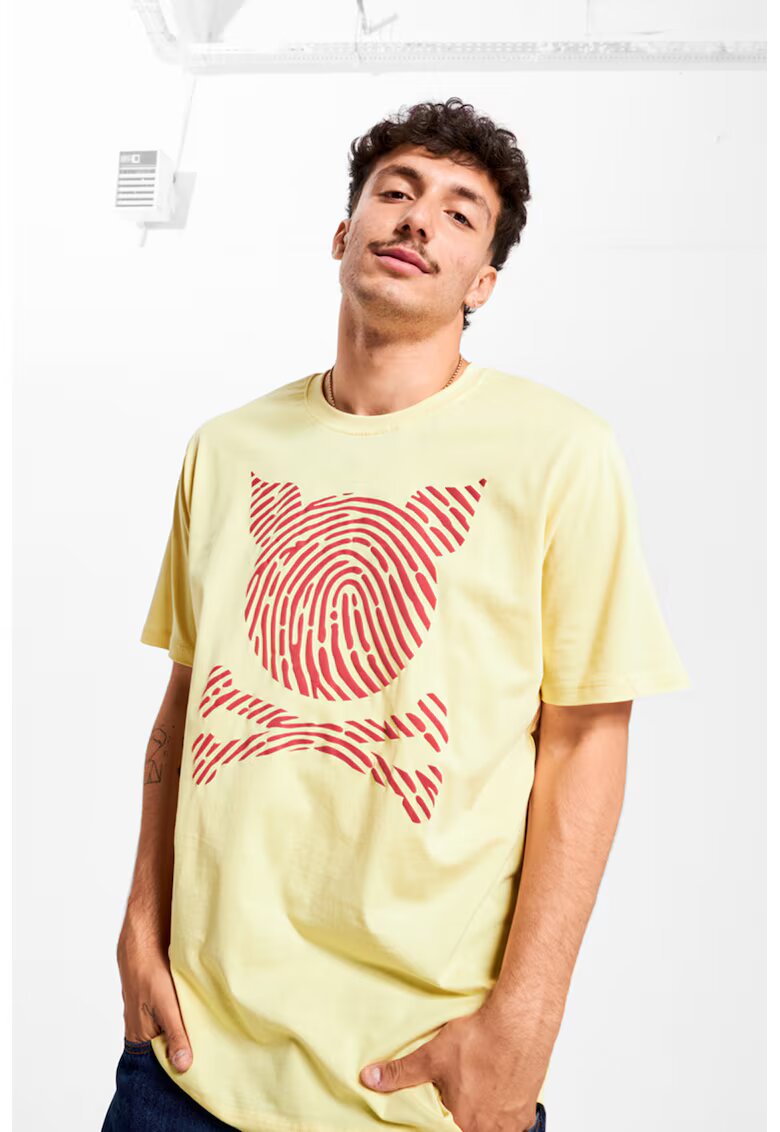 PORC Tricou unisex cu decolteu la baza gatului si imprimeu logo - Galben
