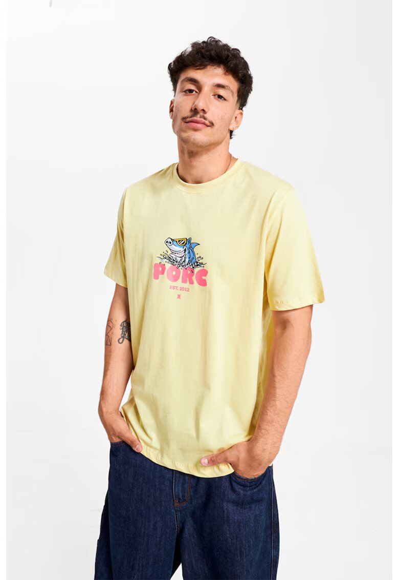 PORC Tricou unisex cu imprimeu logo - Galben pai/Roz/Albastru