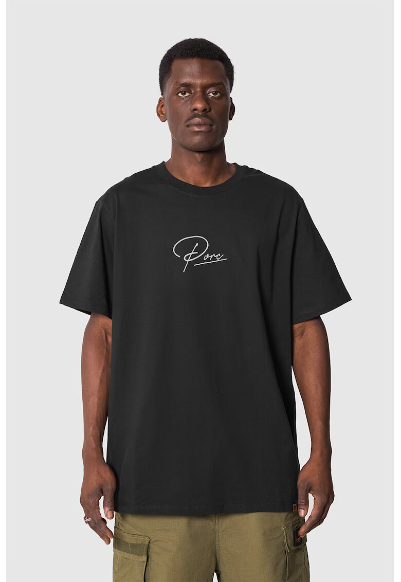 PORC Tricou unisex cu logo brodat - Negru