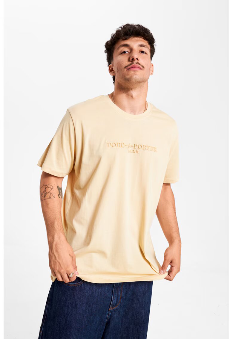 PORC Tricou unisex cu text in relief - Bej deschis