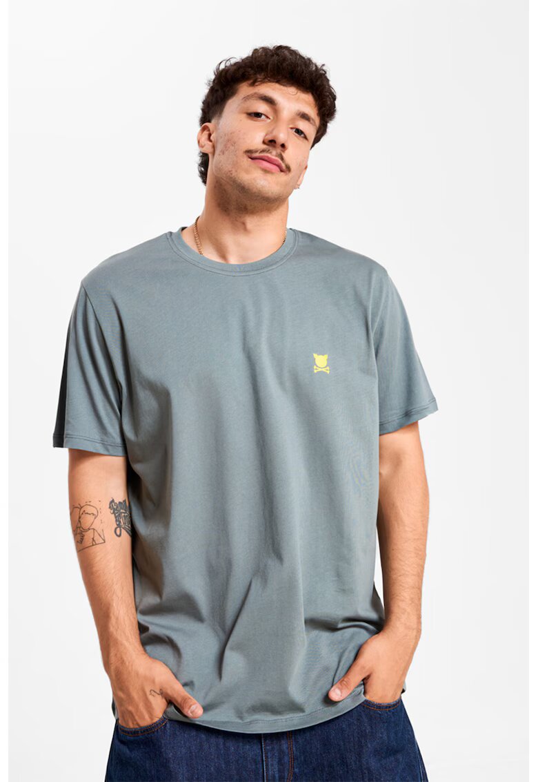PORC Tricou unisex de bumbac cu logo pe piept Essential - Gri cenusiu