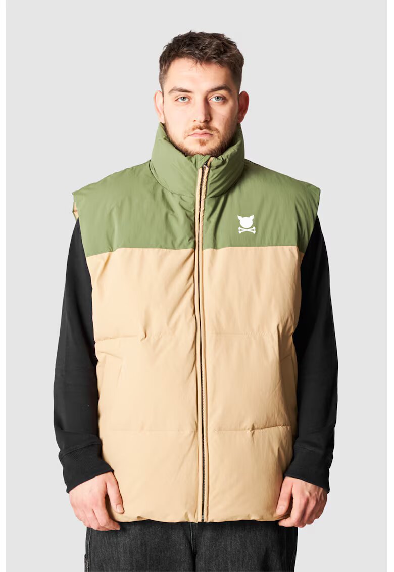 PORC Vesta cu gule rinalt si model in doua nuante - Verde pal/Bej deschis