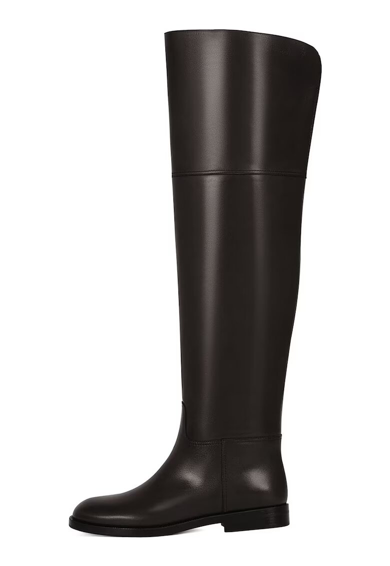Potamy Cizme lungi din piele cu fermoar - Maro inchis