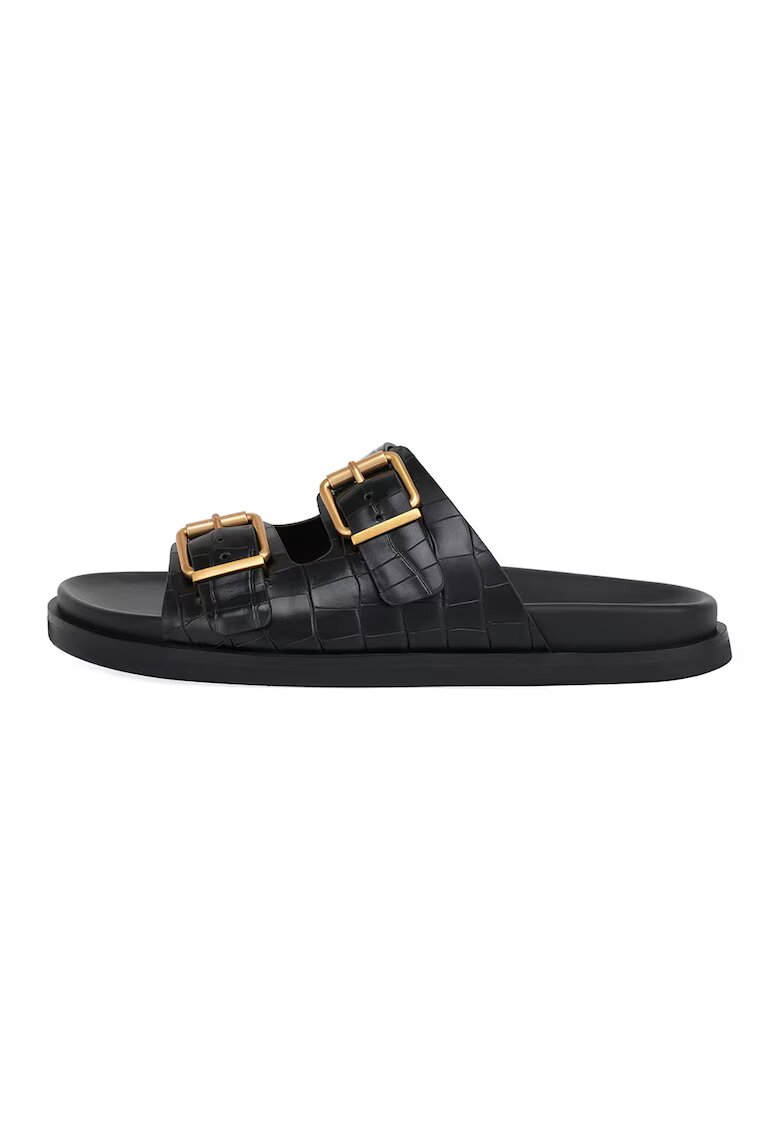Potamy Papuci din piele cu aspect de piele de crocodil - Negru