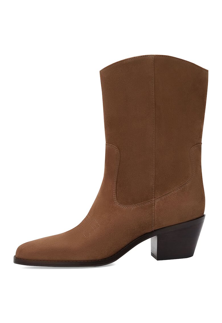 Potamy Premium Botine cowboy de piele intoarsa si toc cubanez - Caramel